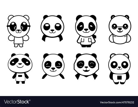 Set Of Stylized Pandas In Different Positions Vector Image