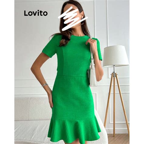 Lovito Women Elegant Plain Structure Line Ruffle Hem Dress Lnl