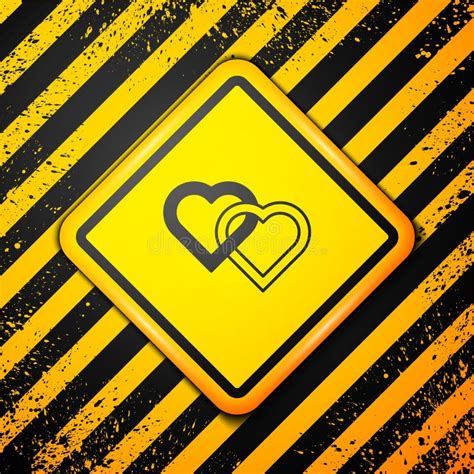 Black Two Linked Hearts Icon Isolated On Yellow Background Romantic