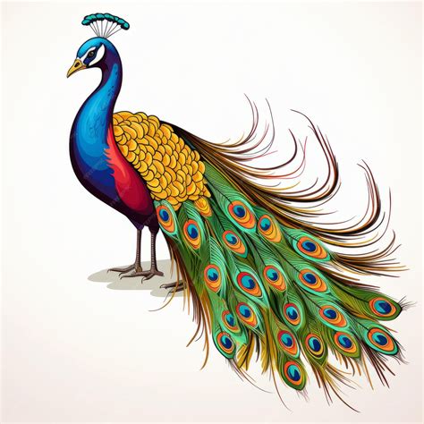 Minimalist Peacock Vector Illustration On White Background Premium Ai