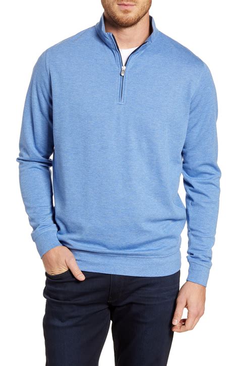 Peter Millar Cotton Comfort Interlock Quarter Zip Pullover In Blue For