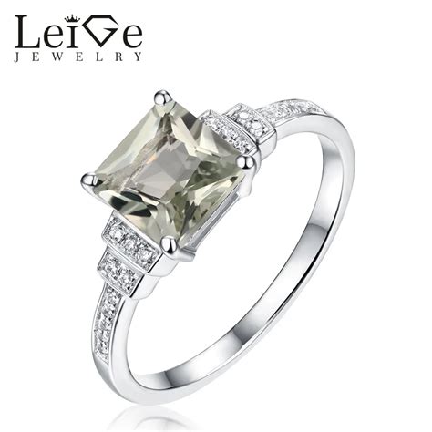 Leige Jewelry Natural Green Amethyst Ring Silver Square Cut