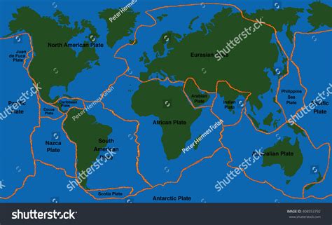 Plate Tectonics World Map With Fault Lines Of Major An Minor Plates