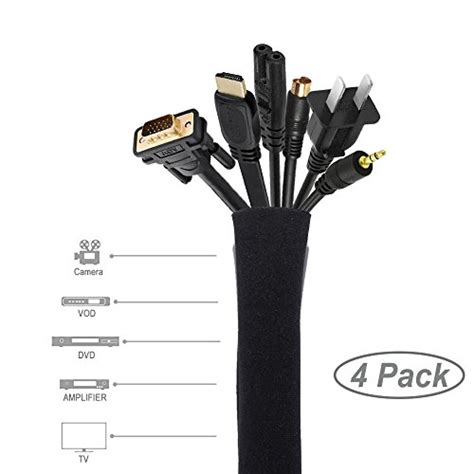 [4 Pack] Joto Cable Management Sleeve 19 20 Inch Cord Organizer System With Zipper For Tv