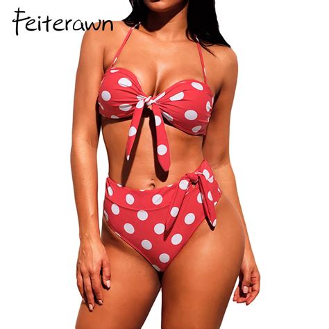 High Waist Bikini Set Women Polka Dot Print Bikinis Mujer Swimsuit