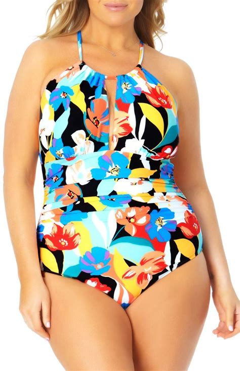 Anne Cole Esf11158 Womens Plus High Neck Keyhole One Piece Swimsuit 18w Ebay