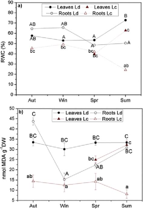 A Relative Water Content Rwc In Leaves And Roots Of L Divaricata Download Scientific