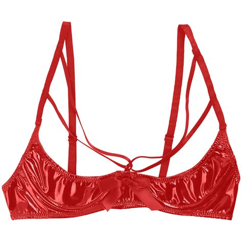 Freebily Damen Wetlook Hebe BH Sexy Bra Strappy BH Top Offene Büste