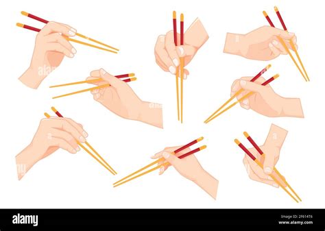 Set Of Hand Holding Chopsticks Vector Illustration Stock Vector Image