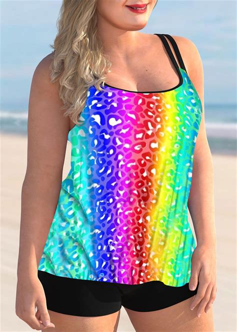 Langwyqu Sleeveless Tie Dye Printing Plus Size Women 2 Piece Swimsuit