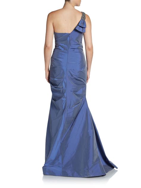 Lyst Teri Jon One Shoulder Taffeta Gown In Blue