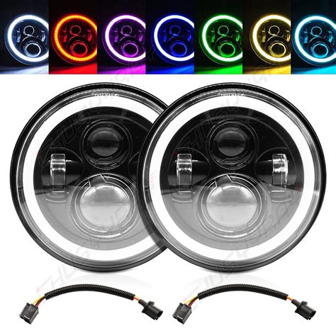 7 Inch RGB Round LED Headlight Halo Angel Eyes DRL For Ford Mustang