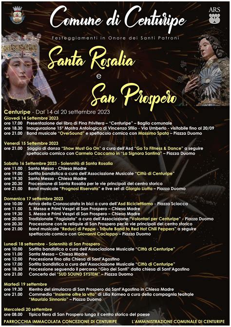 Centuripe Il Programma Dei Festeggiamenti Di Santa Rosalia E San