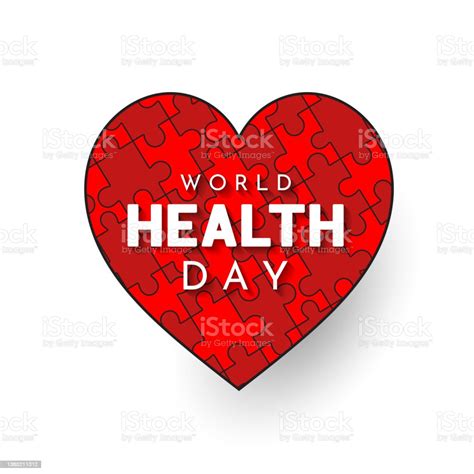 World Health Day Card With Puzzle Heart Vector Stock Illustration