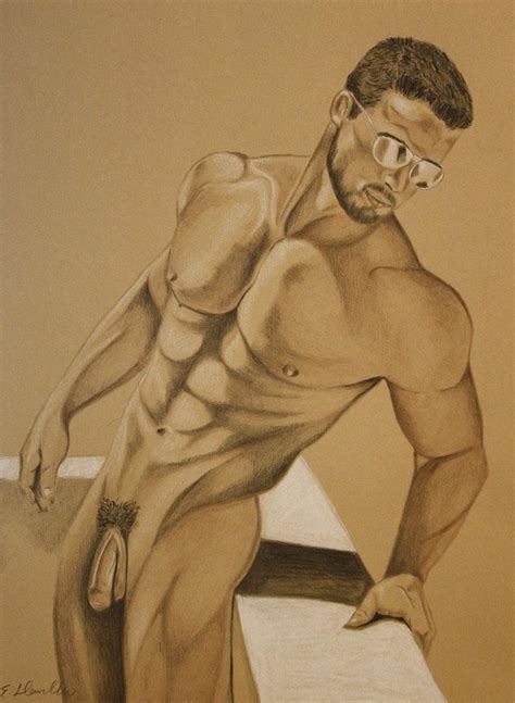 Original Colored Pencil Drawing Male Nude Gay Interest Watching