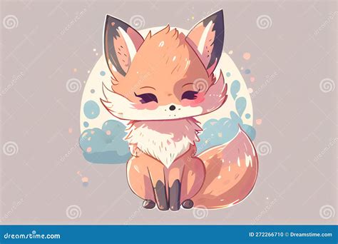 Cute Adorable Kawaii Fox Greeting Cartoon Doodle Stock Illustration