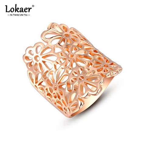 Lokaer Anillos Ahuecados De Color Oro Rosa Para Mujer Y Ni A Joyer A De