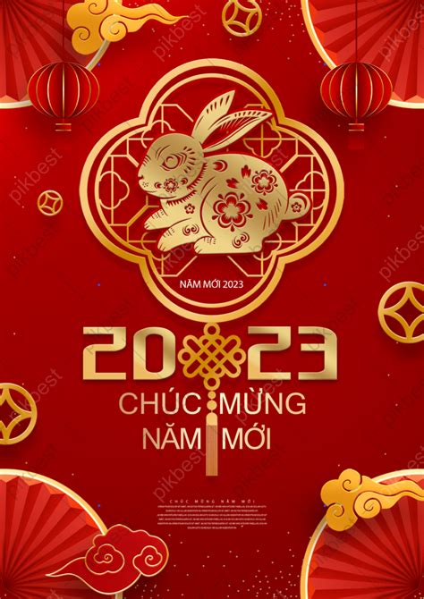 2023 Happy New Year Paper Cut Style Chinese Knot Vietnamese Propaganda