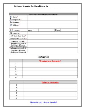 Fillable Online National Csr Awards Sample Form For Nominations Fax