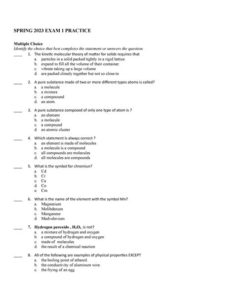 Spring 2023 Exam 1 Practice Spring 2023 Exam 1 Practice Multiple