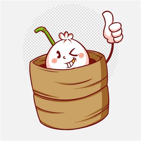 Premium Psd Cute Chinese Dumplings Dim Sum In A Steamer Cartoon