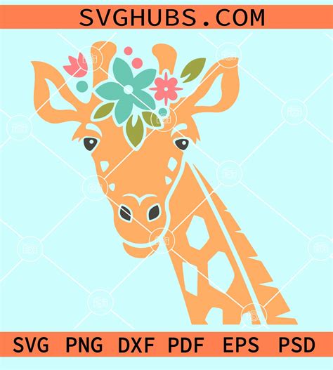 Giraffe With Flower Crown Svg Giraffe With Flowers Svg Flower Giraffe