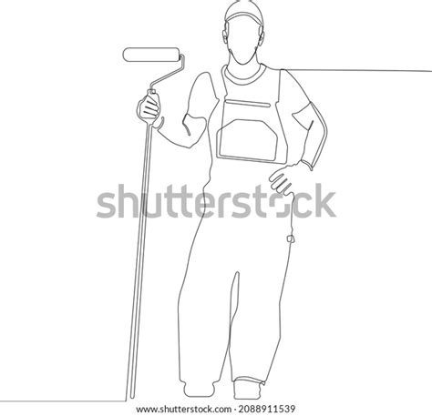 Continuous One Line Drawing Painter Wearing Stock Vector Royalty Free