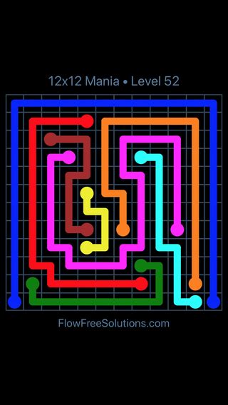 Flow Free 12x12 Mania 12 X 12 Level 52 Puzzle Solution And Answer