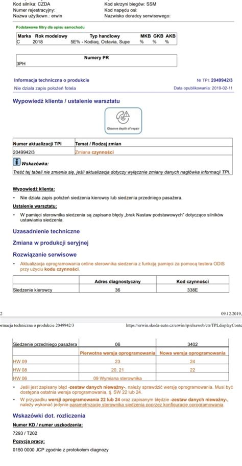 Nie działa programowanie fotela kierowcy Usterki w Octavii Octavia team