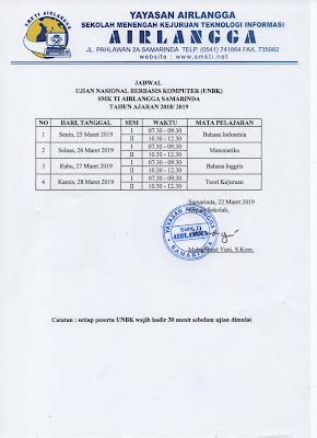 Smk Ti Airlangga Samarinda Jadwal Ujian Nasional Berbasis Komputer Unbk