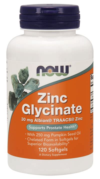 Now Foods Zinc Glycinate Chelat Cynk Olej Z Pestek Dyni Kap