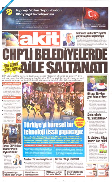 Yeni Akit Gazetesi 30 Ağustos 2020 Pazar