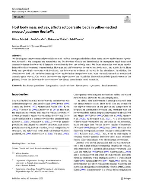 PDF Host Body Mass Not Sex Affects Ectoparasite Loads In Yellow