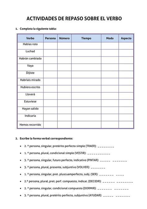 286 Actividades De Repaso Sobre El Verbo