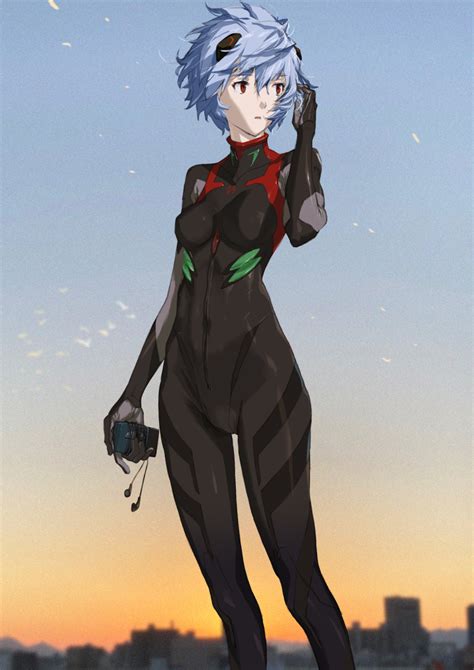 Safebooru 1girl Arm At Side Ayanami Rei Black Bodysuit Blue Sky Blurry Blurry Background