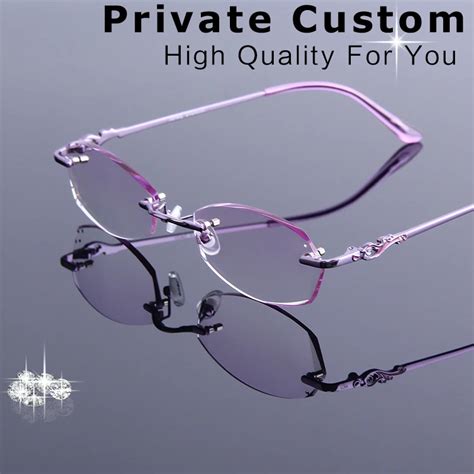 Women Rimless Prescription Glasses Reading Myopia Rhinestone Eyeglasses With Tinted Colorful