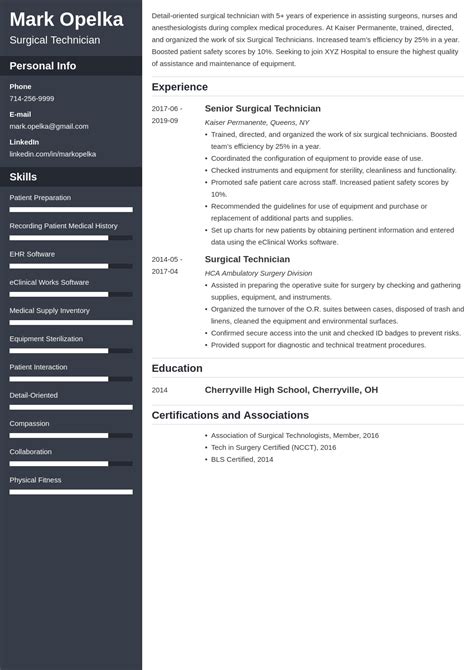 Surgical Tech Resume Samples For Technologist Technician