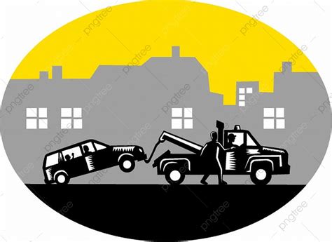 Illustration Of Car Being Towed Away With Passengers Inside While Man