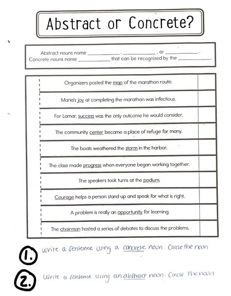 abstract  concrete nouns worksheets worksheets library