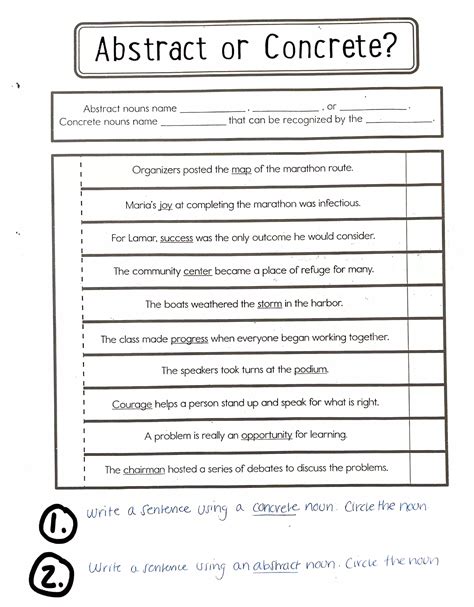 Abstract and Concrete Nouns Worksheets - Worksheets Library