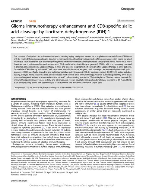 PDF Glioma Immunotherapy Enhancement And CD8 Specific Sialic Acid