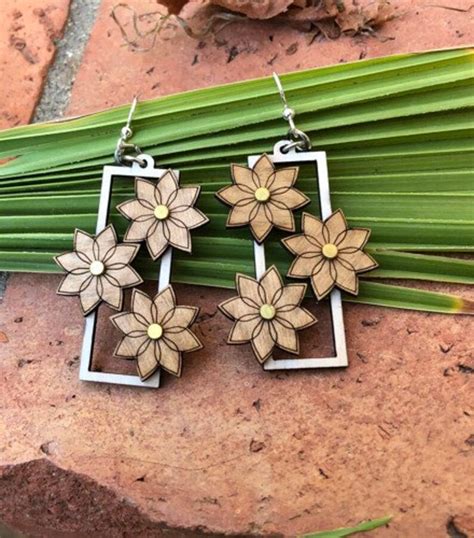 Kinetic Flower Gear Earrings Laser Cut From Reforested Wood Etsy