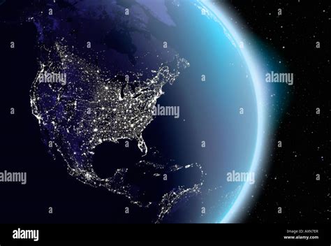 satellite image of planet earth North America at night Stock Photo ...