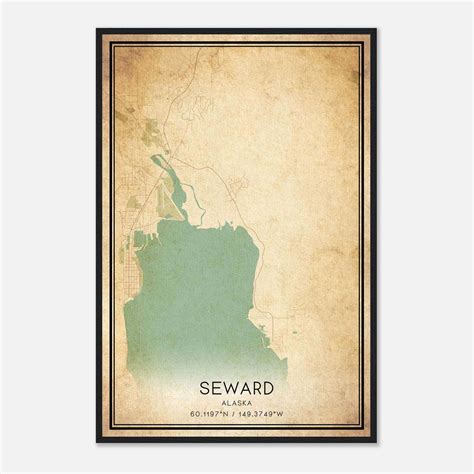 Vintage Seward Alaska Map Poster, Seward AK City Road Wall Art Print