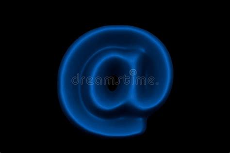 Shiny Blue Plastic Font At Sign Isolated On Black Background 3d