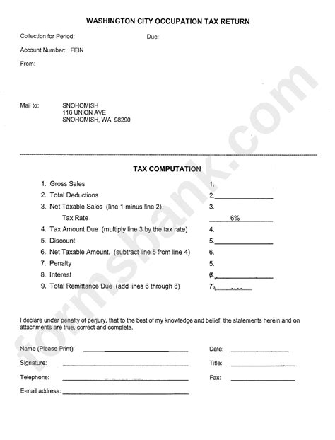 Washington City Occupation Tax Return Form printable pdf download