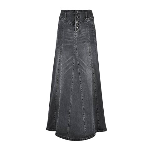 Fsqjgq Womens Retro Long Jean Skirt Exposure Button Fly Wrap A Line Maxi Pleated Skirt Basic