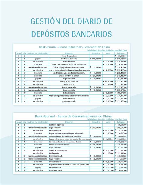 Plantilla De Excel Gesti N Del Diario De Dep Sitos Bancarios Y Hoja De