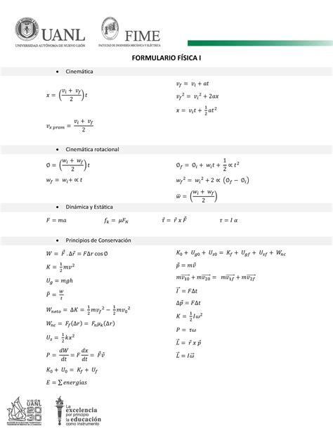 Formulario Fisica I Dxfsfsdgsdgdsgsdgsdgvcbdfg Formulario F Sica