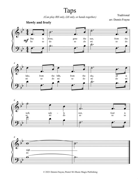 Taps Arr Dennis Frayne By Dennis Frayne Sheet Music For Piano